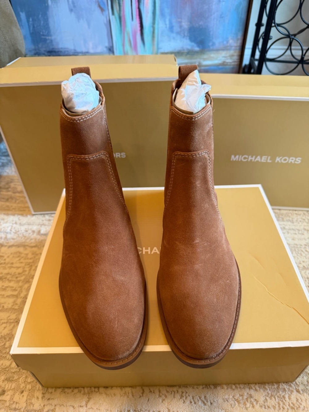 Michael Kors Suede Ankle Booties in Cognac Brown - Picture 5 of 9